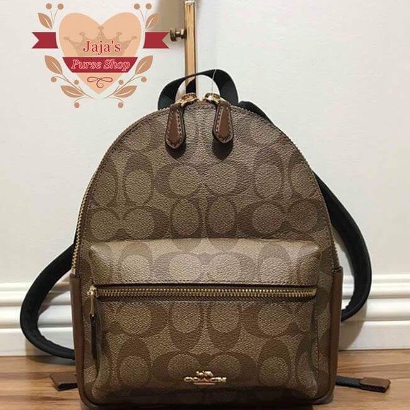NWT Coach F58315 Mini Charlie Signature Backpack Bag Khaki Saddle $295